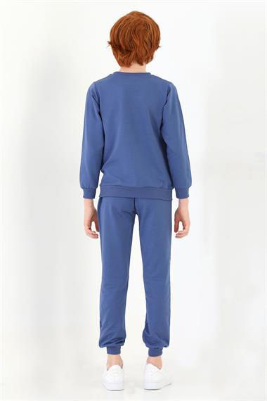 Bisiklet Yaka Uzun Kol Keep On Rısıng Baskılı Indigo Renk Erkek Çocuk Esofman Takım