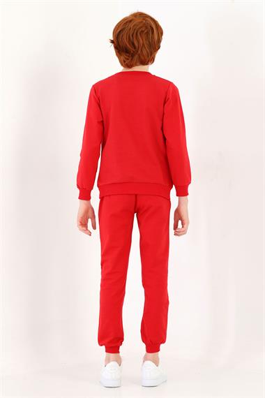 Bisiklet Yaka Uzun Kol Keep On Rısıng Baskılı Kırmızı Renk Erkek Çocuk Esofman Takım