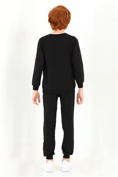 Bisiklet Yaka Uzun Kol Keep On Rısıng Baskılı Siyah Renk Erkek Çocuk Esofman Takım