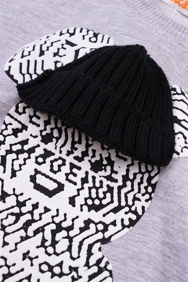 Bisiklet Yaka Uzun Kol Ayı Baskılı Siyah Renk Erkek Çocuk Eşofman Takım