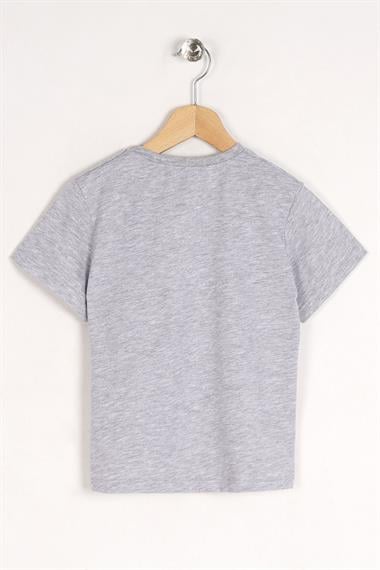 Bisiklet Yaka Baskılı Gri Renk Erkek Çocuk Tshirt
