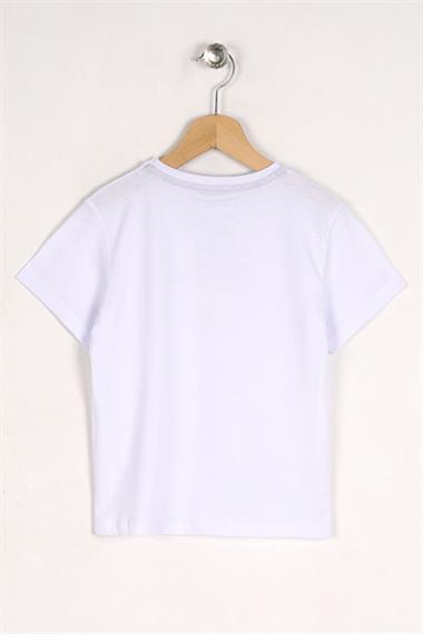 Bisiklet Yaka Baskılı Beyaz Renk Erkek Çocuk Tshirt