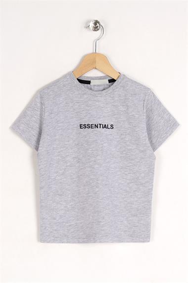 Bisiklet Yaka Baskılı Gri Renk Erkek Çocuk Tshirt