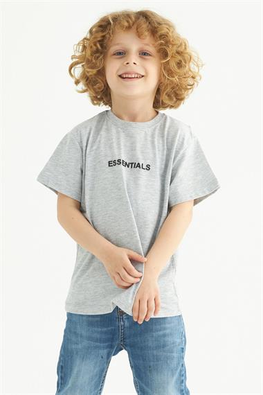 Bisiklet Yaka Baskılı Gri Renk Erkek Çocuk Tshirt