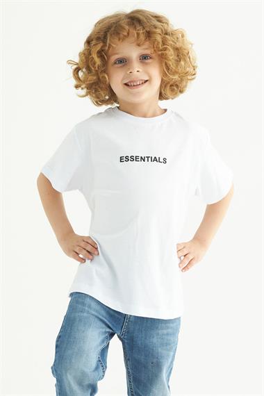 Bisiklet Yaka Baskılı Beyaz Renk Erkek Çocuk Tshirt