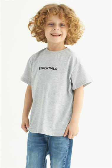 Bisiklet Yaka Baskılı Gri Renk Erkek Çocuk Tshirt