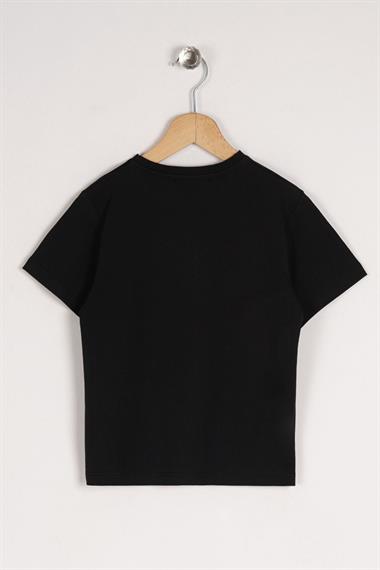 Bisiklet Yaka Kısa Kol Baskılı Siyah Renk Erkek Çocuk Tshirt