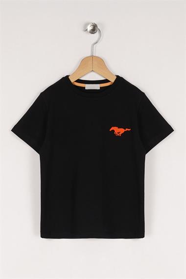 Bisiklet Yaka Kısa Kol Baskılı Siyah Renk Erkek Çocuk Tshirt