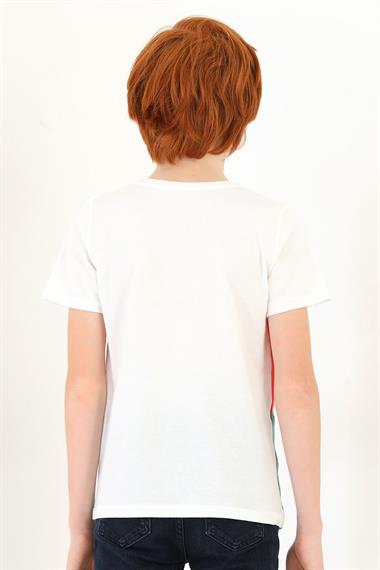 Bisiklet Yaka Kısa Kol Perfect Match Baskı Parçalı Ekru Çağla Renk Erkek Çocuk Tshirt