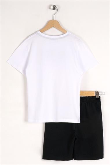 Bisiklet Yaka Kısa Kol Never Stop Smiling Baskılı Beyaz Renk Erkek Çocuk Kaprili Takım
