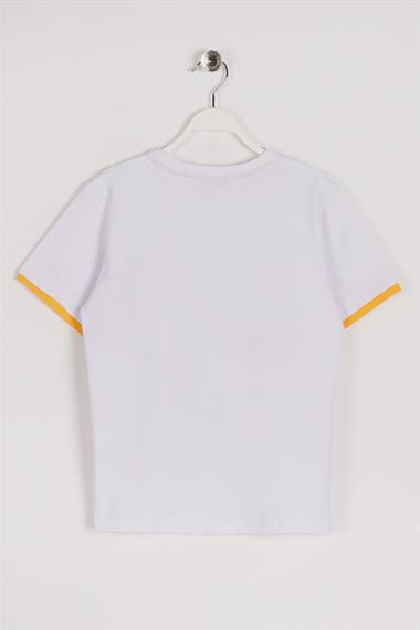 Bisiklet Yaka Kısa Kol Freedom Baskılı Beyaz Renk Erkek Çocuk Tshirt