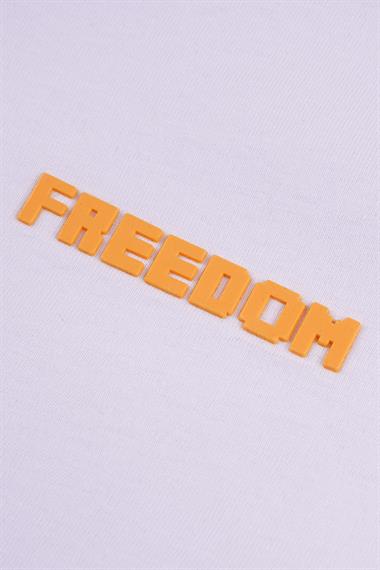Bisiklet Yaka Kısa Kol Freedom Baskılı Beyaz Renk Erkek Çocuk Tshirt