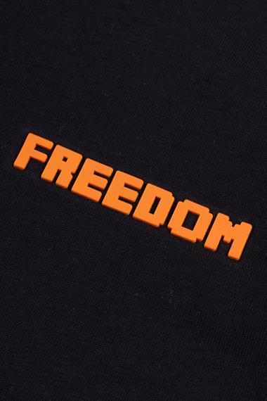 Bisiklet Yaka Kısa Kol Freedom Baskılı Siyah Renk Erkek Çocuk Tshirt