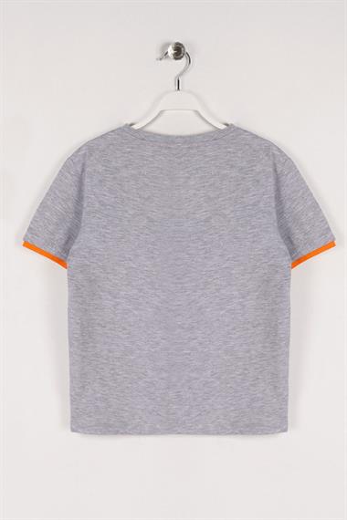 Bisiklet Yaka Kısa Kol Freedom Baskılı Gri Melanj Renk Erkek Çocuk Tshirt