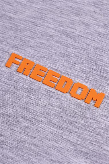 Bisiklet Yaka Kısa Kol Freedom Baskılı Gri Melanj Renk Erkek Çocuk Tshirt