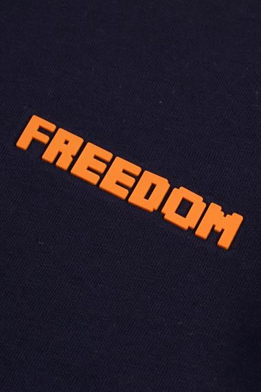 Bisiklet Yaka Kısa Kol Freedom Baskılı Lacivert Renk Erkek Çocuk Tshirt