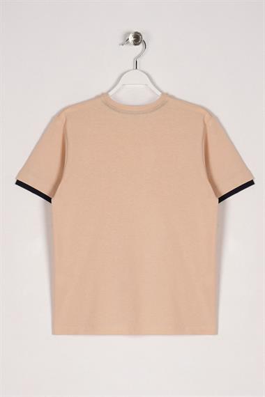 Bisiklet Yaka Kısa Kol Freedom Baskılı Bej Renk Erkek Çocuk Tshirt