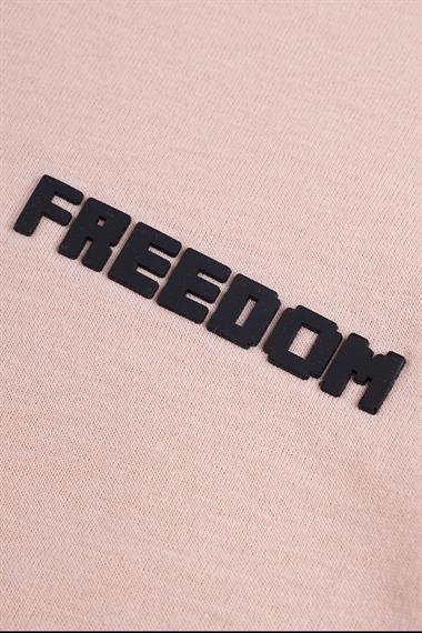 Bisiklet Yaka Kısa Kol Freedom Baskılı Bej Renk Erkek Çocuk Tshirt