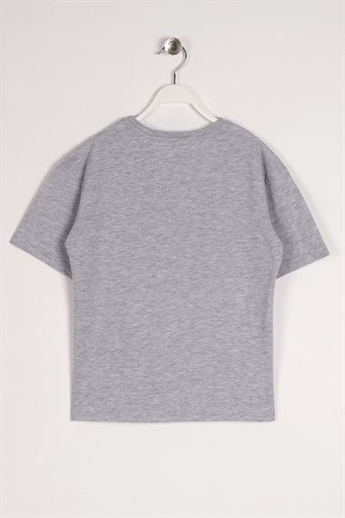 Bisiklet Yaka Kısa Kol Timeless Baskılı Gri Melanj Renk Erkek Çocuk Tshirt