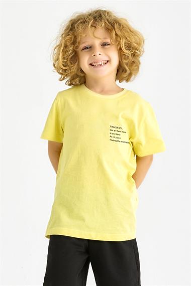 Bisiklet Yaka Kısa Kol Timeless Baskılı Açık Sarı Renk Erkek Çocuk Tshirt
