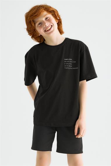 Bisiklet Yaka Kısa Kol Timeless Baskılı Siyah Renk Erkek Çocuk Tshirt