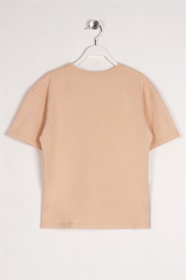 Bisiklet Yaka Kısa Kol Timeless Baskılı Bej Renk Erkek Çocuk Tshirt