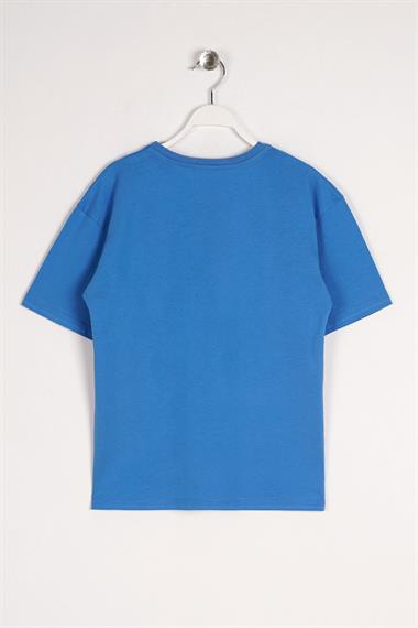 Bisiklet Yaka Kısa Kol Timeless Baskılı Mavi Renk Erkek Çocuk Tshirt