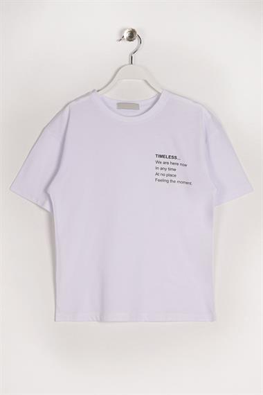 Bisiklet Yaka Kısa Kol Timeless Baskılı Beyaz Renk Erkek Çocuk Tshirt