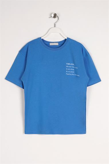 Bisiklet Yaka Kısa Kol Timeless Baskılı Mavi Renk Erkek Çocuk Tshirt