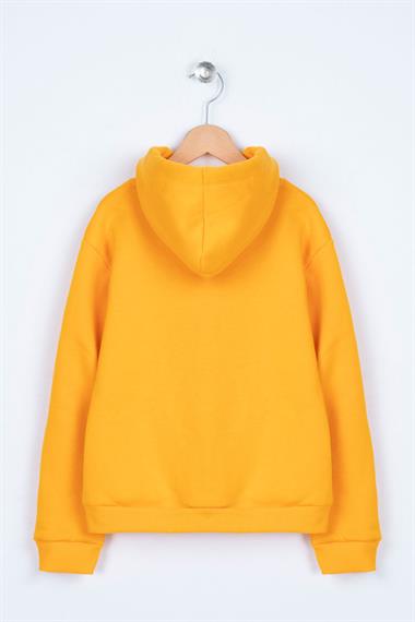 Kapüşonlu Uzun Kol Cepli Hardal Renk Erkek Çocuk Sweatshirt