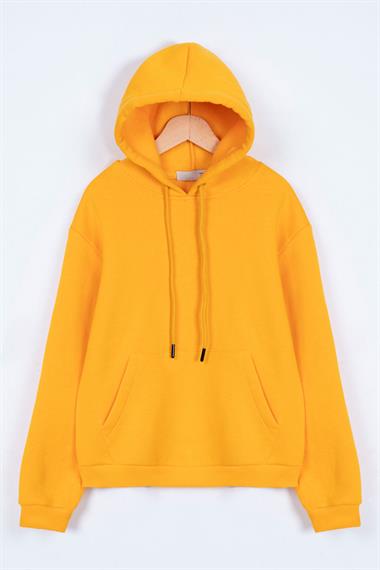 Kapüşonlu Uzun Kol Cepli Hardal Renk Erkek Çocuk Sweatshirt