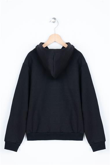 Kapüşonlu Uzun Kol Cepli Siyah Renk Erkek Çocuk Sweatshirt