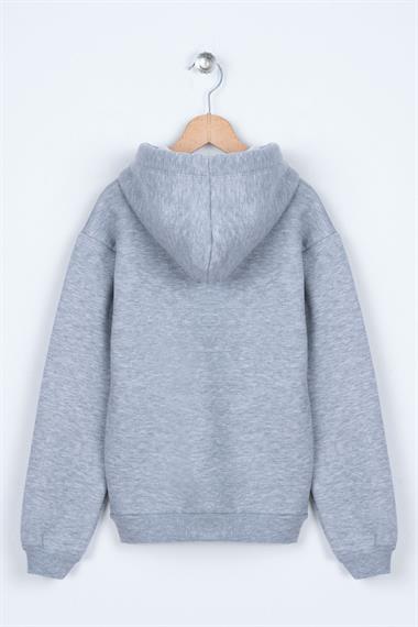 Kapüşonlu Uzun Kol Cepli Gri Renk Erkek Çocuk Sweatshirt