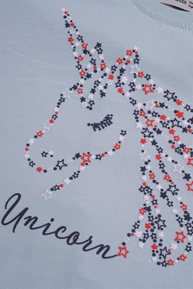 Bisiklet Yaka Yarım Kol Unicorn Mint Lacivert Renk Kız Çocuk Taytlı Takım