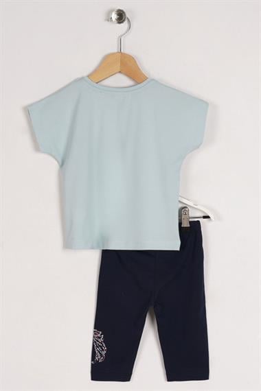 Bisiklet Yaka Yarım Kol Unicorn Mint Lacivert Renk Kız Çocuk Taytlı Takım