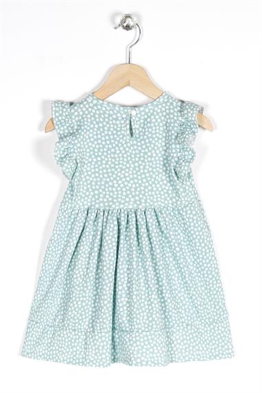 Bisiklet Yaka Fırfır Kol Çiçek Desenli Cagla Yesil Renk Kız Çocuk Elbıse