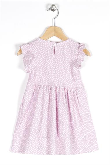 Bisiklet Yaka Fırfır Kol Çiçek Desenli Lila Renk Kız Çocuk Elbise