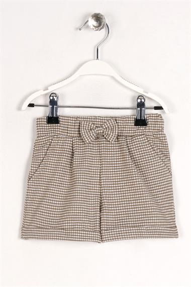 Pötikare Fiyonklu Bej Renk Kız Çocuk Şort