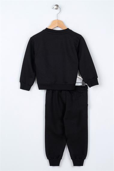 Bisiklet Yaka Uzun Kol Onu Sus Cep Kapaklı Siyah Renk Esofman Takım