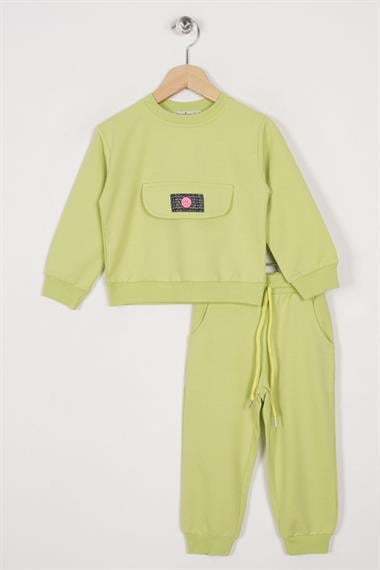 Bisiklet Yaka Uzun Kol Onu Sus Cep Kapaklı Yeşil Renk Esofman Takım