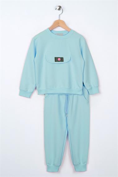 Bisiklet Yaka Uzun Kol Onu Sus Cep Kapaklı Su Yeşil Renk Esofman Takım