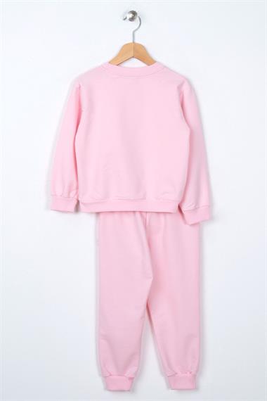 Bisiklet Yaka Uzun Kol Onu Sus Cep Kapaklı Pembe Renk Esofman Takım