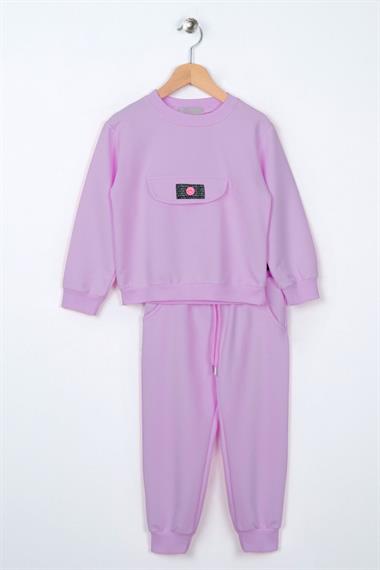 Bisiklet Yaka Uzun Kol Onu Sus Cep Kapaklı Lila Renk Esofman Takım