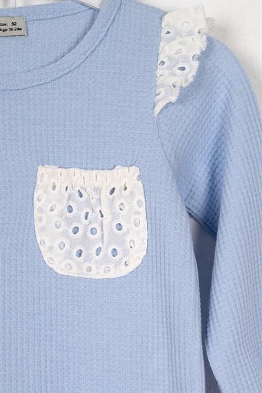 Bisiklet Yaka Uzun Kol Ceplı Bebe Mavisi Renk Kız Çocuk Esofman Takım