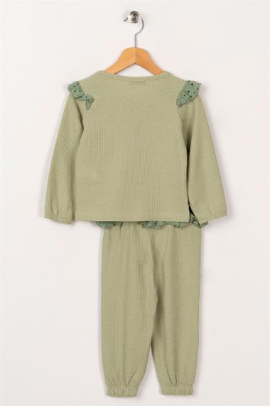 Bisiklet Yaka Uzun Kol Ceplı Cagla Yesil Renk Kız Çocuk Esofman Takım
