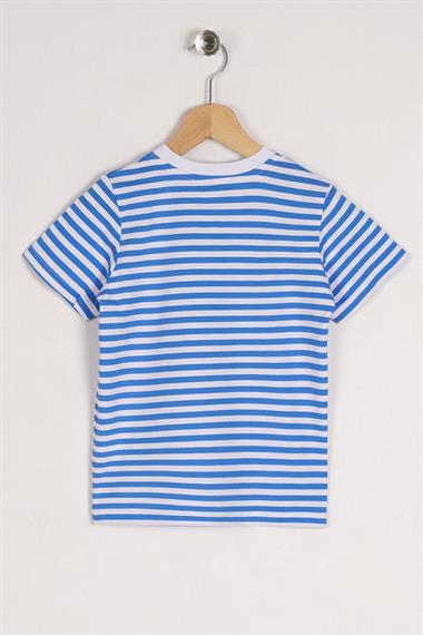 Bisiklet Yaka Kısa Kol Çizgili Indigo Renk Tshirt