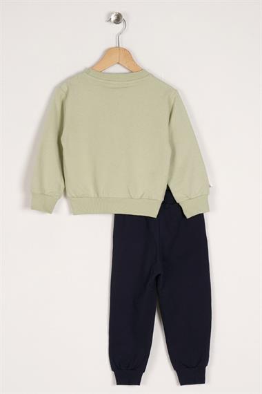 Bisiklet Yaka Uzun Kol Kanguru Baskılı Su Yeşil Renk Kız Çocuk İkili Takım