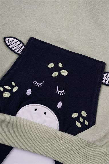 Bisiklet Yaka Uzun Kol Kanguru Baskılı Su Yeşil Renk Kız Çocuk İkili Takım