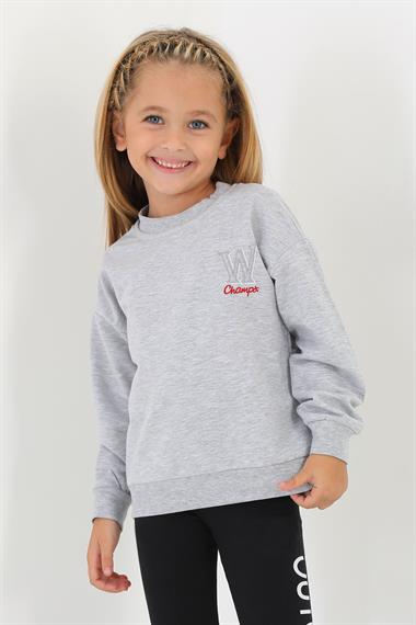 Bisiklet Yaka Uzun Kol W Baskılı Gri Renk Sweatshirt