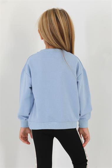 Bisiklet Yaka Uzun Kol W Baskılı Mavi Renk Sweatshirt